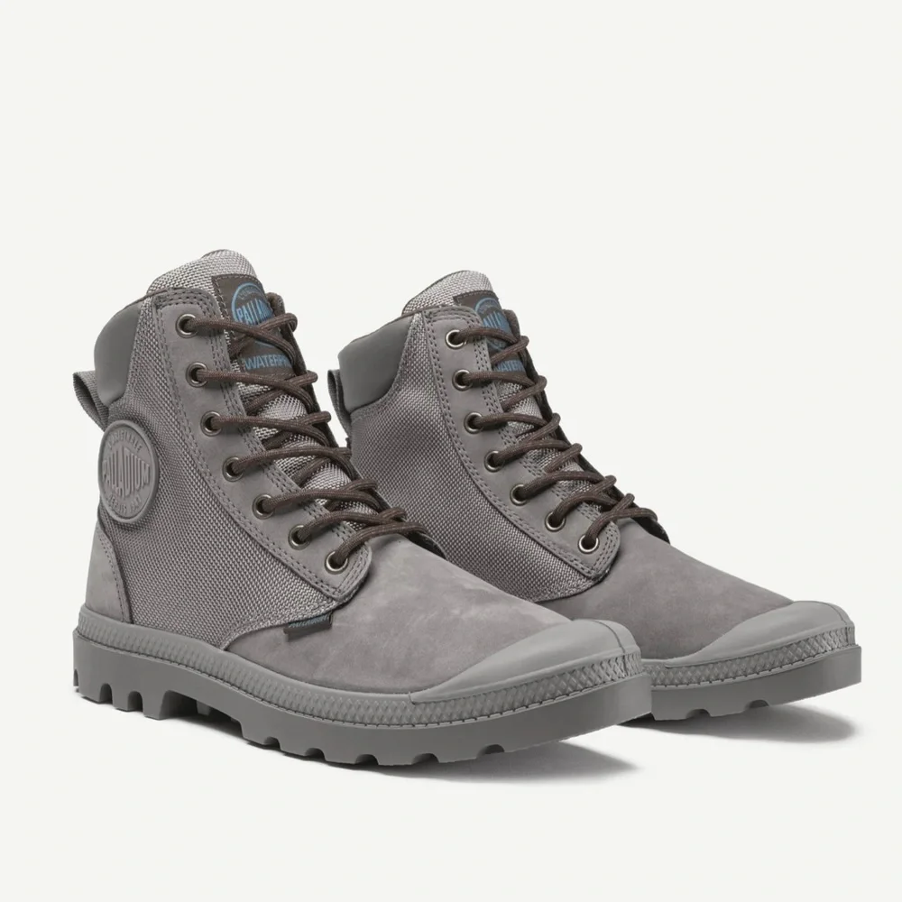 Palladium Women's Gray Waterproof Canvas & Suede Lace-Up Boots